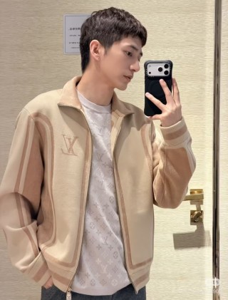 Louis Vuitton Monogram Cream Wool Bomber Jacket view 8