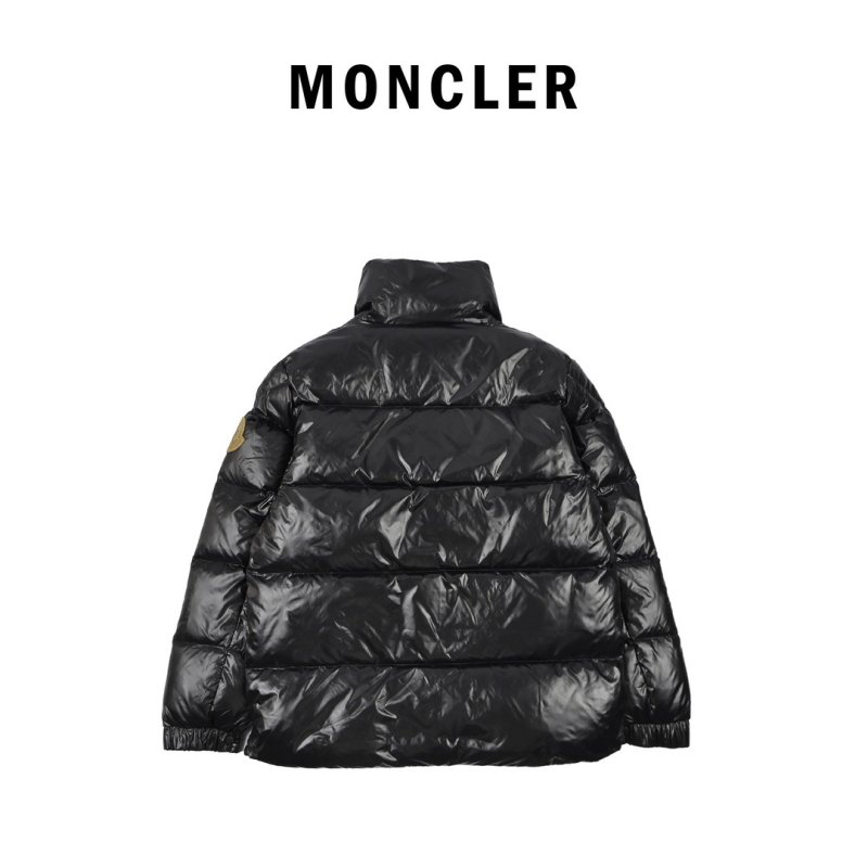 Black Puffer Down Jacket with Gold Badge view
