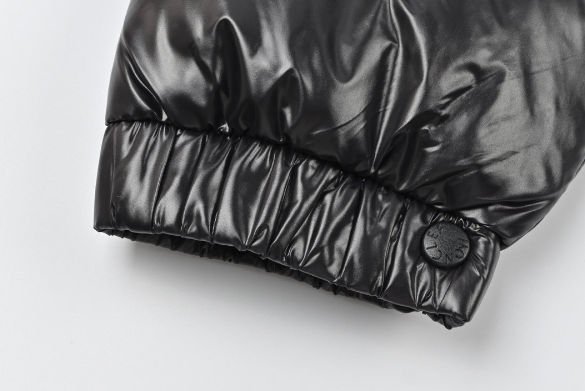 Black Puffer Down Jacket with Gold Badge view