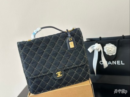 Chanel 22K Quilted Denim Backpack Black