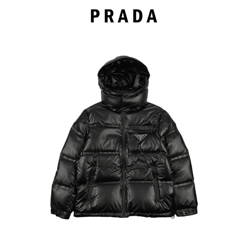Prada Cream Puffer Down Jacket with Triangle Logo