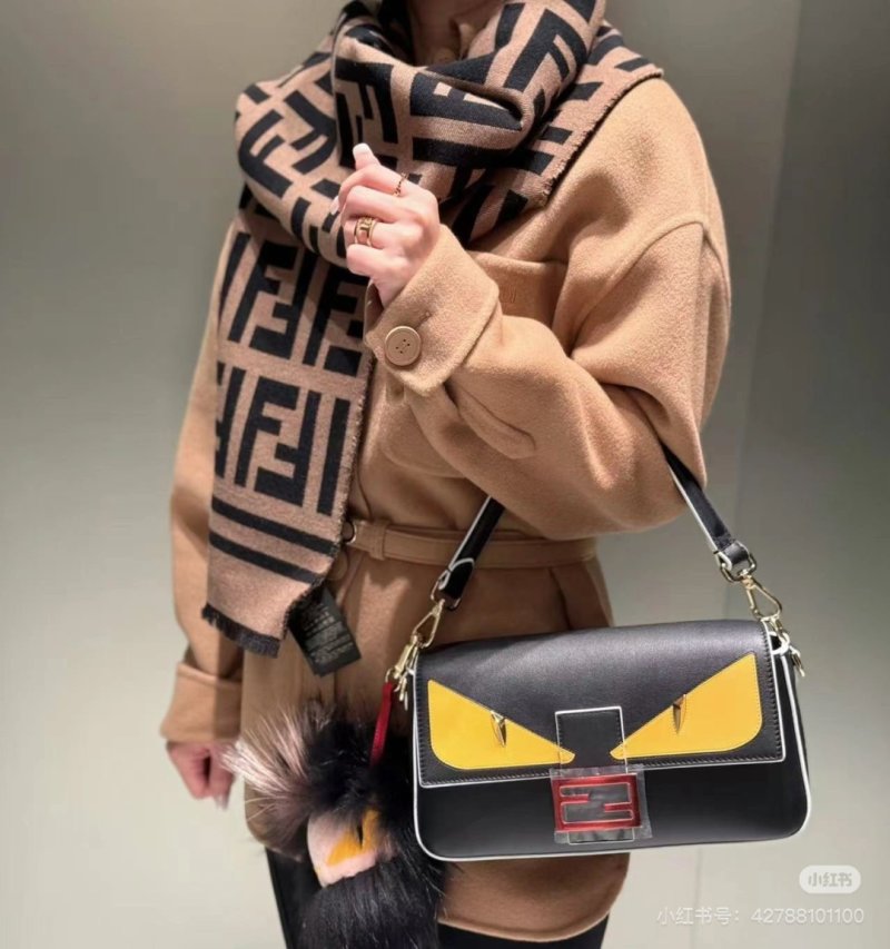Fendi Bag Eyes Black Yellow Leather Shoulder Bag