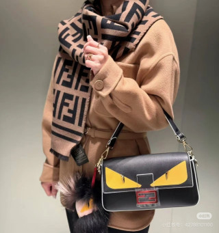 Fendi Bag Eyes Black Yellow Leather Shoulder Bag