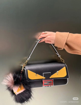Fendi Bag Eyes Black Yellow Leather Shoulder Bag view 5