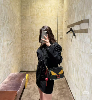 Fendi Bag Eyes Black Yellow Leather Shoulder Bag view 6