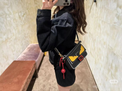 Fendi Bag Eyes Black Yellow Leather Shoulder Bag view 8