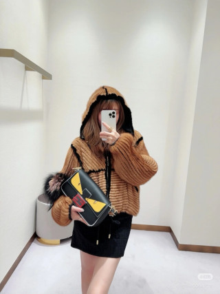 Fendi Bag Eyes Black Yellow Leather Shoulder Bag view 9