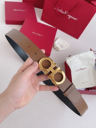 Salvatore Ferragamo Gancini Gold Buckle Leather Belt Tan view 2