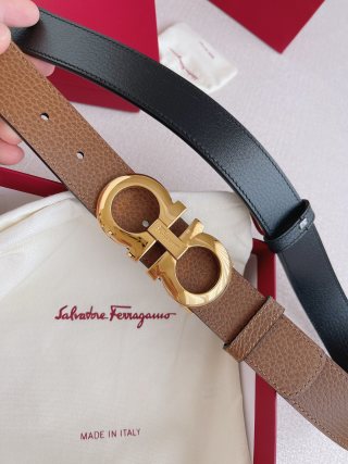 Salvatore Ferragamo Gancini Gold Buckle Leather Belt Tan view 3