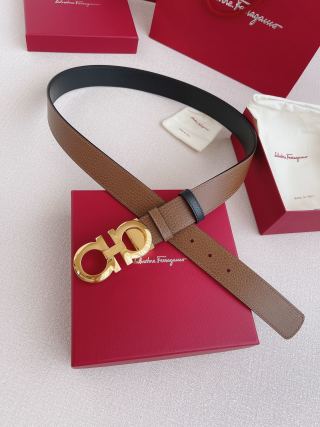 Salvatore Ferragamo Gancini Gold Buckle Leather Belt Tan view 4
