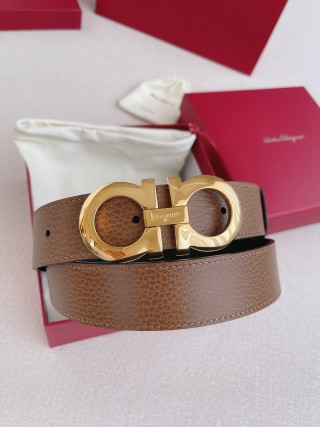 Salvatore Ferragamo Gancini Gold Buckle Leather Belt Tan view 5