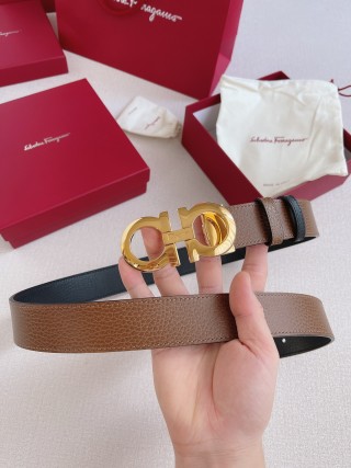 Salvatore Ferragamo Gancini Gold Buckle Leather Belt Tan view 6