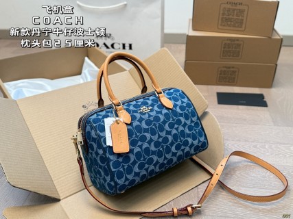 Coach Denim Monogram Boston Pillow Bag Blue