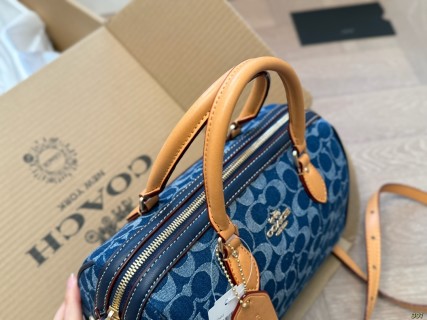 Coach Denim Monogram Boston Pillow Bag Blue view 2