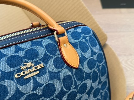 Coach Denim Monogram Boston Pillow Bag Blue view 3
