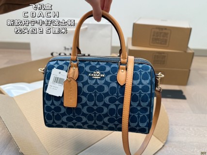 Coach Denim Monogram Boston Pillow Bag Blue view 5