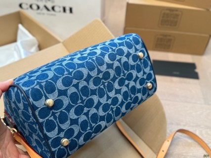Coach Denim Monogram Boston Pillow Bag Blue view 6
