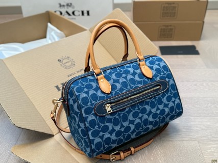 Coach Denim Monogram Boston Pillow Bag Blue view 7