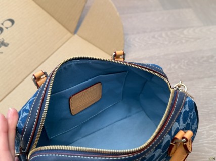 Coach Denim Monogram Boston Pillow Bag Blue view 8