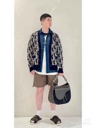 Monogram Jacquard Knit Cardigan – Navy & Cream view 8