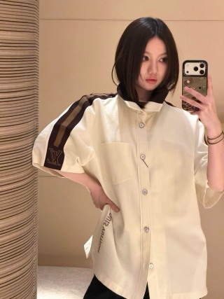 Louis Vuitton Cream Oversized Button-Up Shirt with Stripe Detail