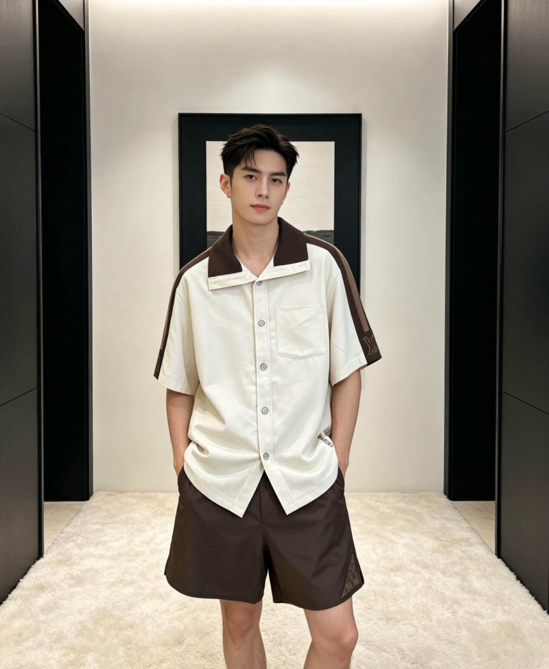 Louis Vuitton Cream Oversized Button-Up Shirt with Stripe Detail view