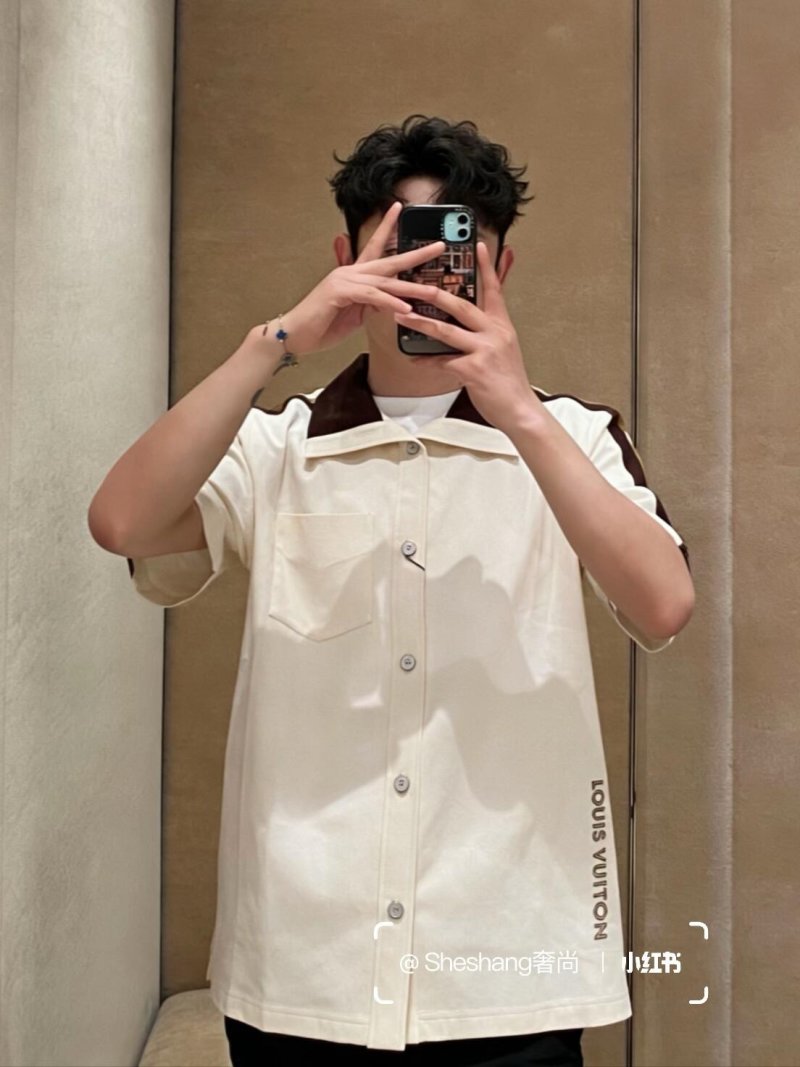 Louis Vuitton Cream Oversized Button-Up Shirt with Stripe Detail view