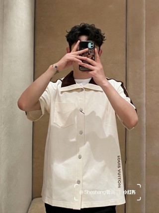 Louis Vuitton Cream Oversized Button-Up Shirt with Stripe Detail view 3