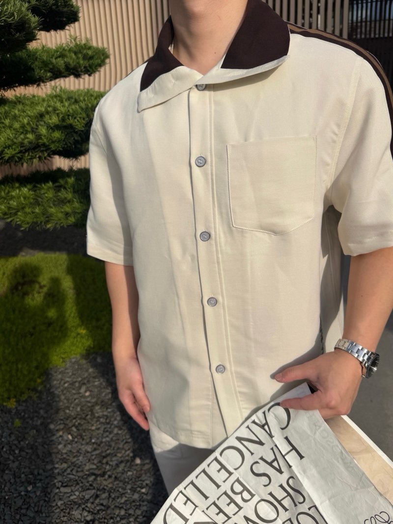 Louis Vuitton Cream Oversized Button-Up Shirt with Stripe Detail view
