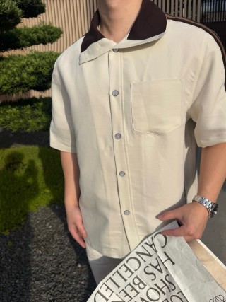 Louis Vuitton Cream Oversized Button-Up Shirt with Stripe Detail view 7
