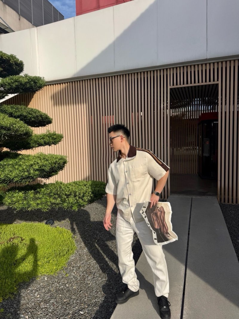 Louis Vuitton Cream Oversized Button-Up Shirt with Stripe Detail view