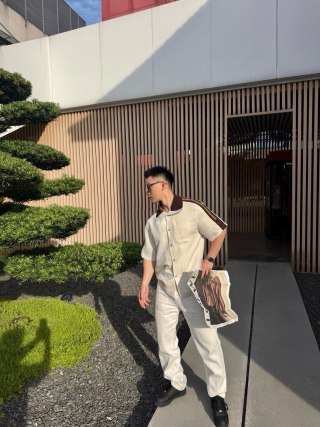 Louis Vuitton Cream Oversized Button-Up Shirt with Stripe Detail view 9