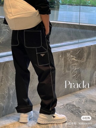 Prada Black Cargo Jeans with Contrast Stitching