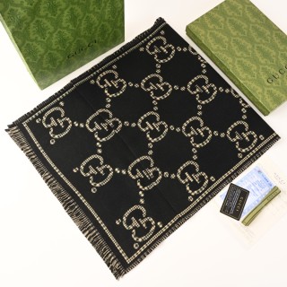 Gucci GG Monogram Wool Scarf Black & Green