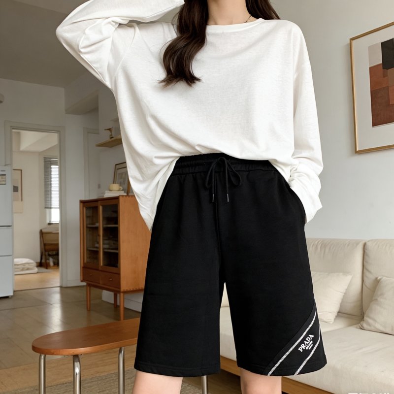Black Knee-Length Shorts with White Logo Tape