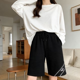 Black Knee-Length Shorts with White Logo Tape