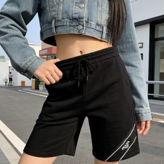 Black Knee-Length Shorts with White Logo Tape view 2