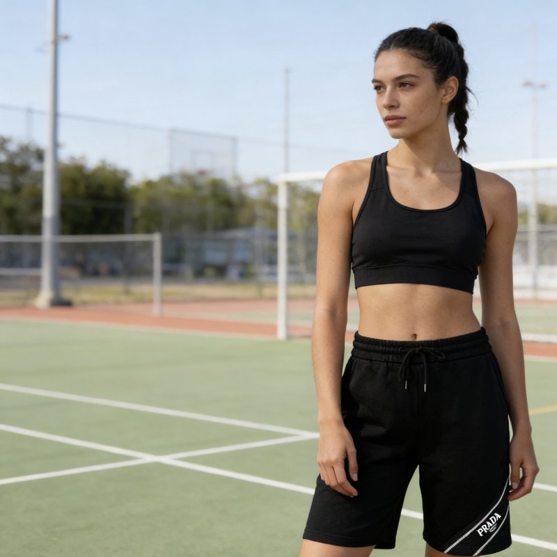 Black Knee-Length Shorts with White Logo Tape view