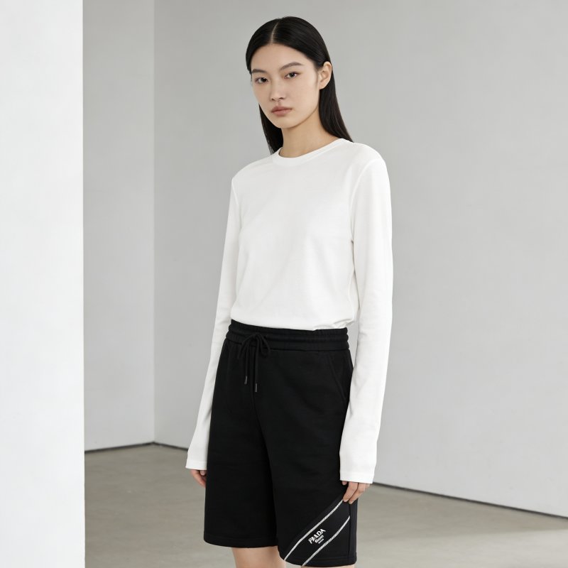 Black Knee-Length Shorts with White Logo Tape view
