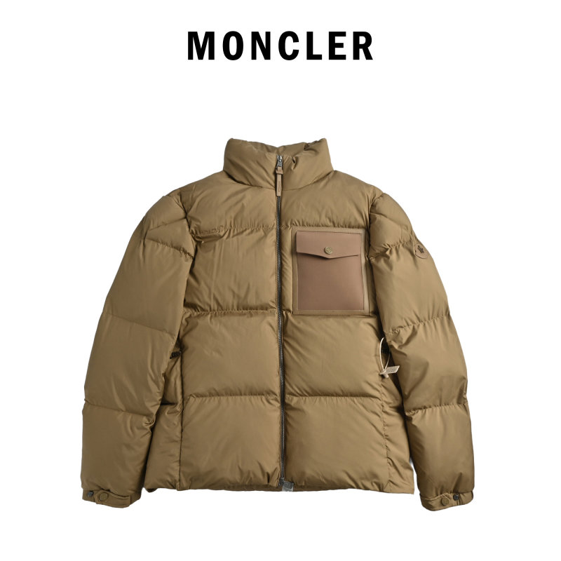Moncler Camel Nylon Puffer Down Jacket with Chest Pocket