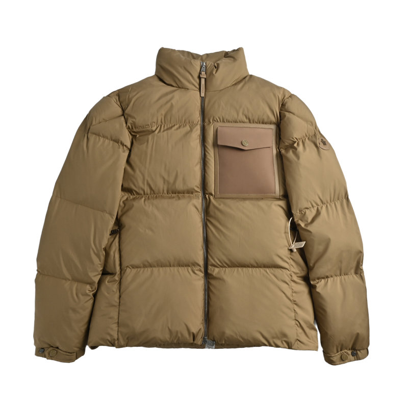 Moncler Camel Nylon Puffer Down Jacket with Chest Pocket view