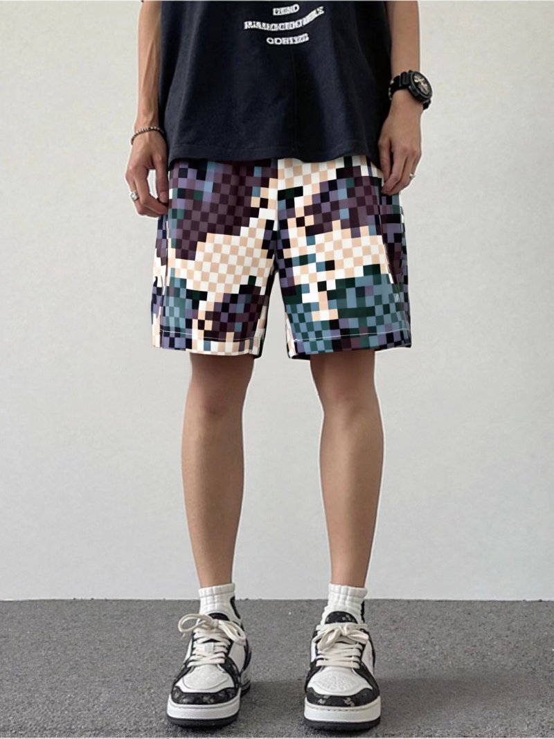 Pixelated Checkered Multi-Color Shorts view