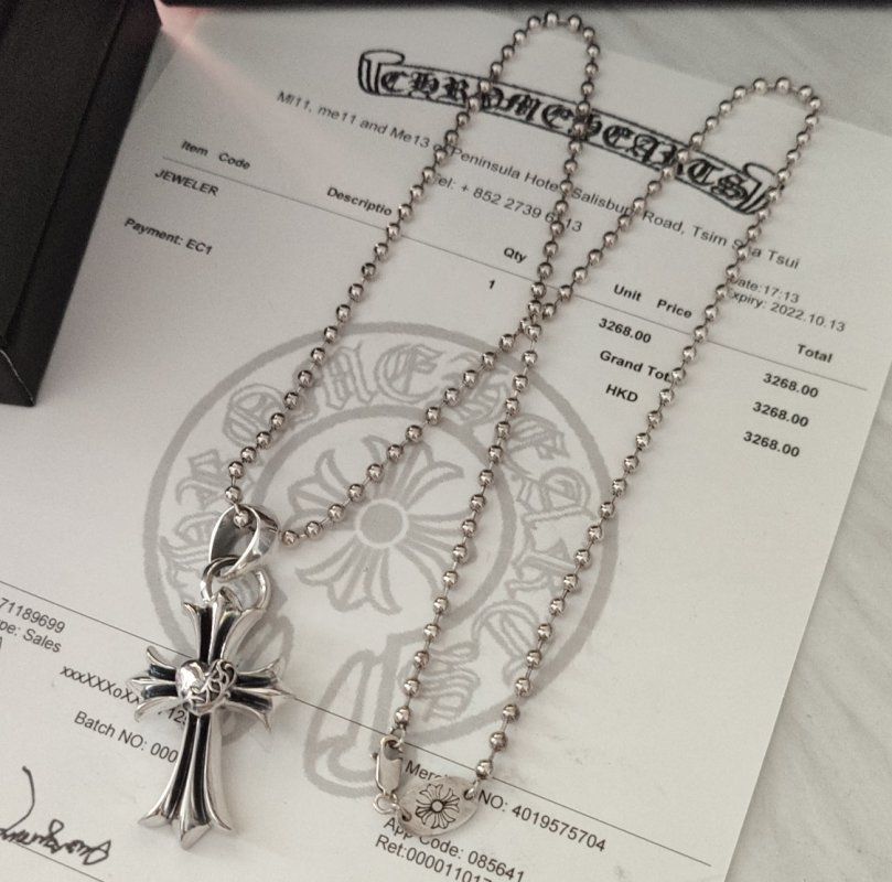 Chrome Hearts Silver Ball Chain Fleur-de-Lis Pendant Necklace view