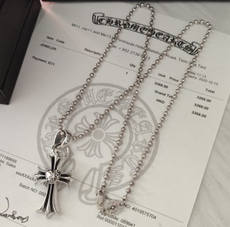 Chrome Hearts Silver Ball Chain Fleur-de-Lis Pendant Necklace view 3