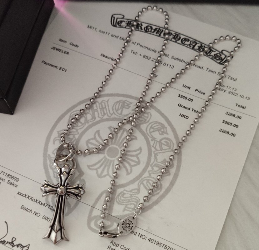 Chrome Hearts Silver Ball Chain Fleur-de-Lis Pendant Necklace view