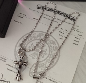 Chrome Hearts Silver Ball Chain Fleur-de-Lis Pendant Necklace view 4