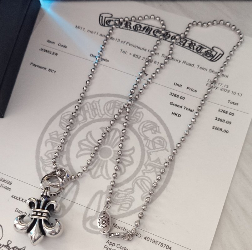 Chrome Hearts Silver Ball Chain Fleur-de-Lis Pendant Necklace view