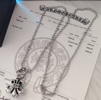 Chrome Hearts Silver Ball Chain Fleur-de-Lis Pendant Necklace view 5