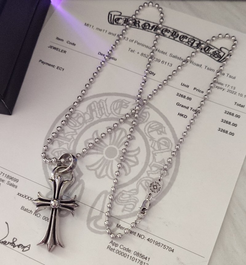 Chrome Hearts Silver Ball Chain Fleur-de-Lis Pendant Necklace view