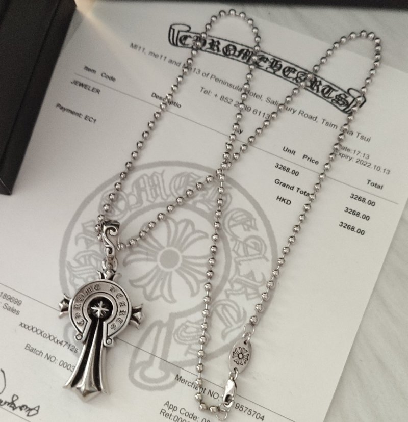 Chrome Hearts Silver Ball Chain Fleur-de-Lis Pendant Necklace view